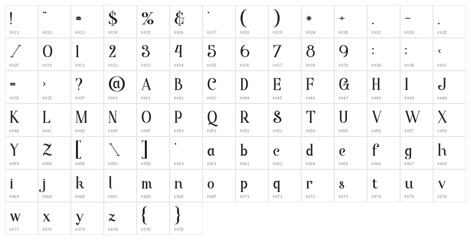 Starla Bold Character Map