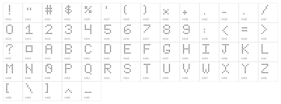 Stars Revenge Regular Character Map