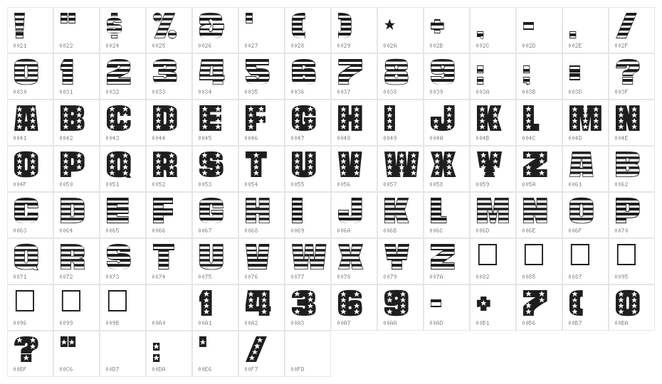StarsAndStripes-Plain Regular Character Map