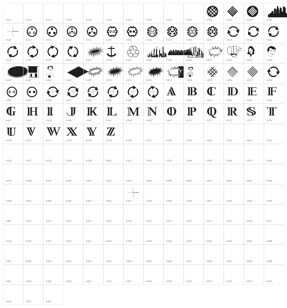 StarsStripesBullets Character Map