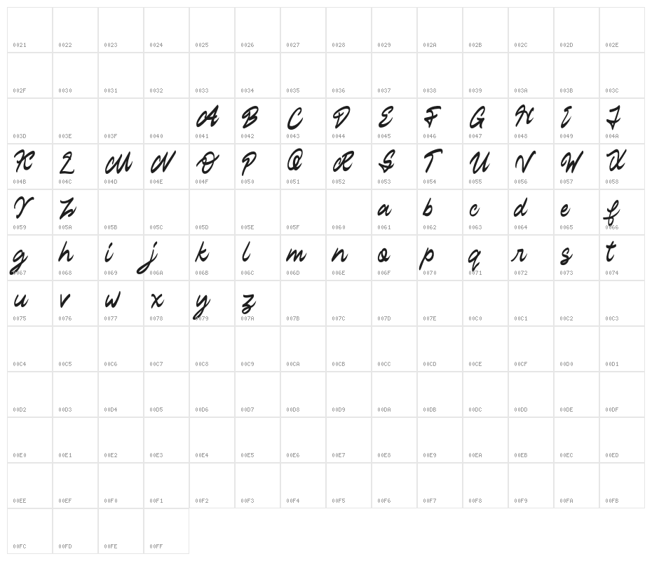 StarylFREE Character Map