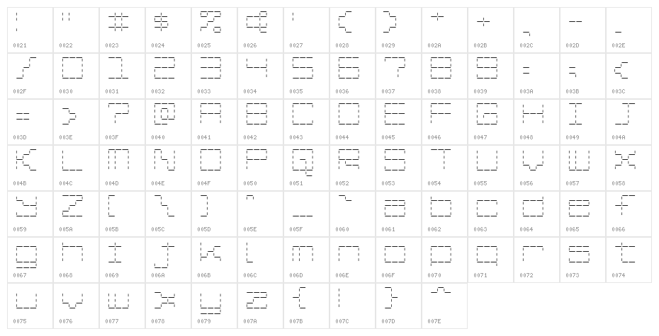 Stash of Dashes Character Map