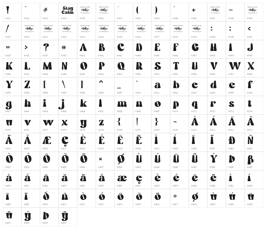 Stay Calm Personal Use Character Map