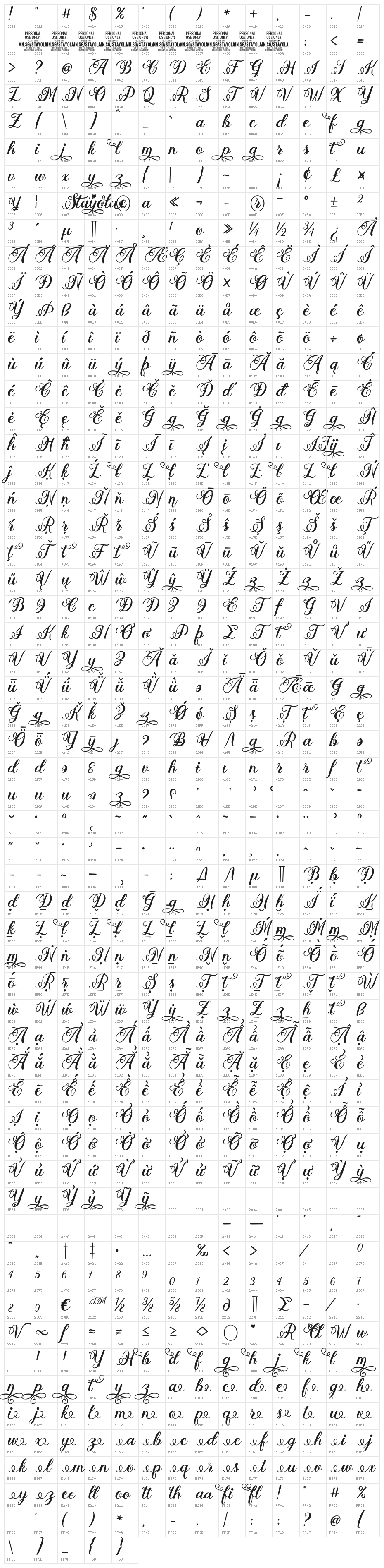 Stayola Bold PERSONAL USE Regular Character Map