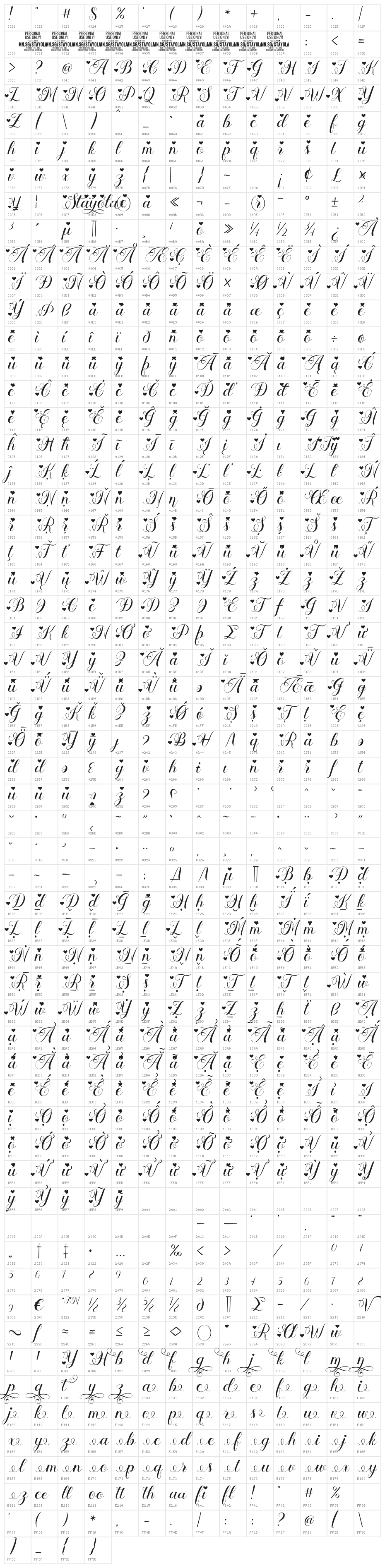 Stayola Heart PERSONAL USE Regular Character Map