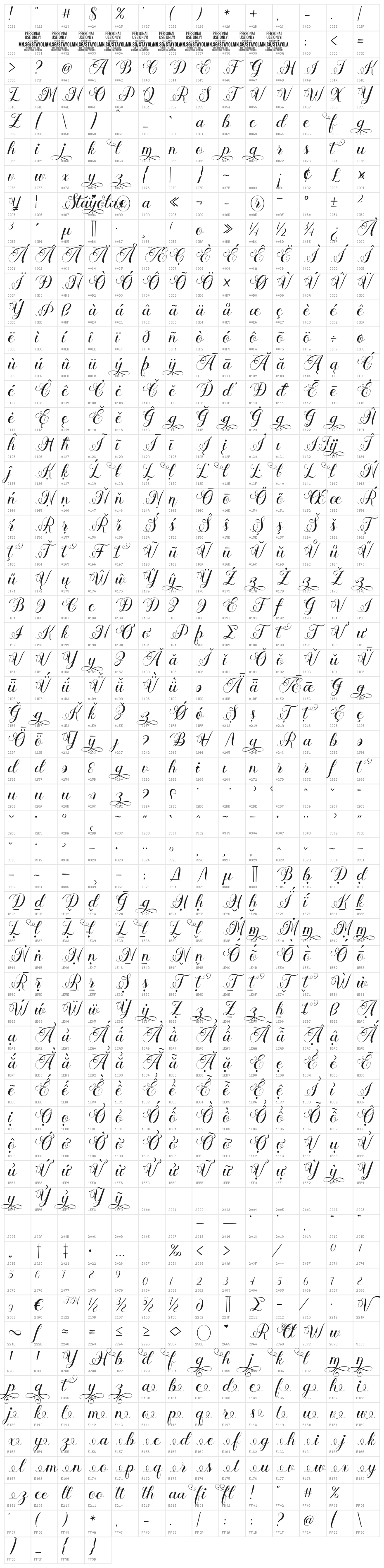 Stayola PERSONAL USE Regular Character Map