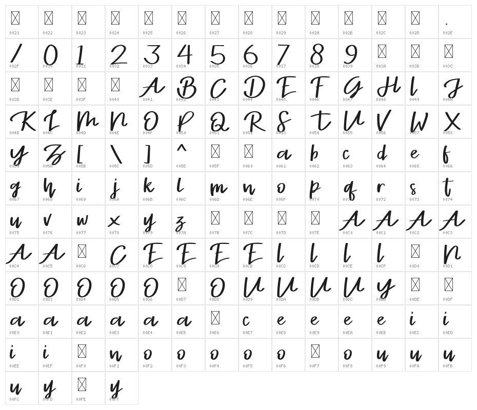 StayrlightDEMORegular Character Map