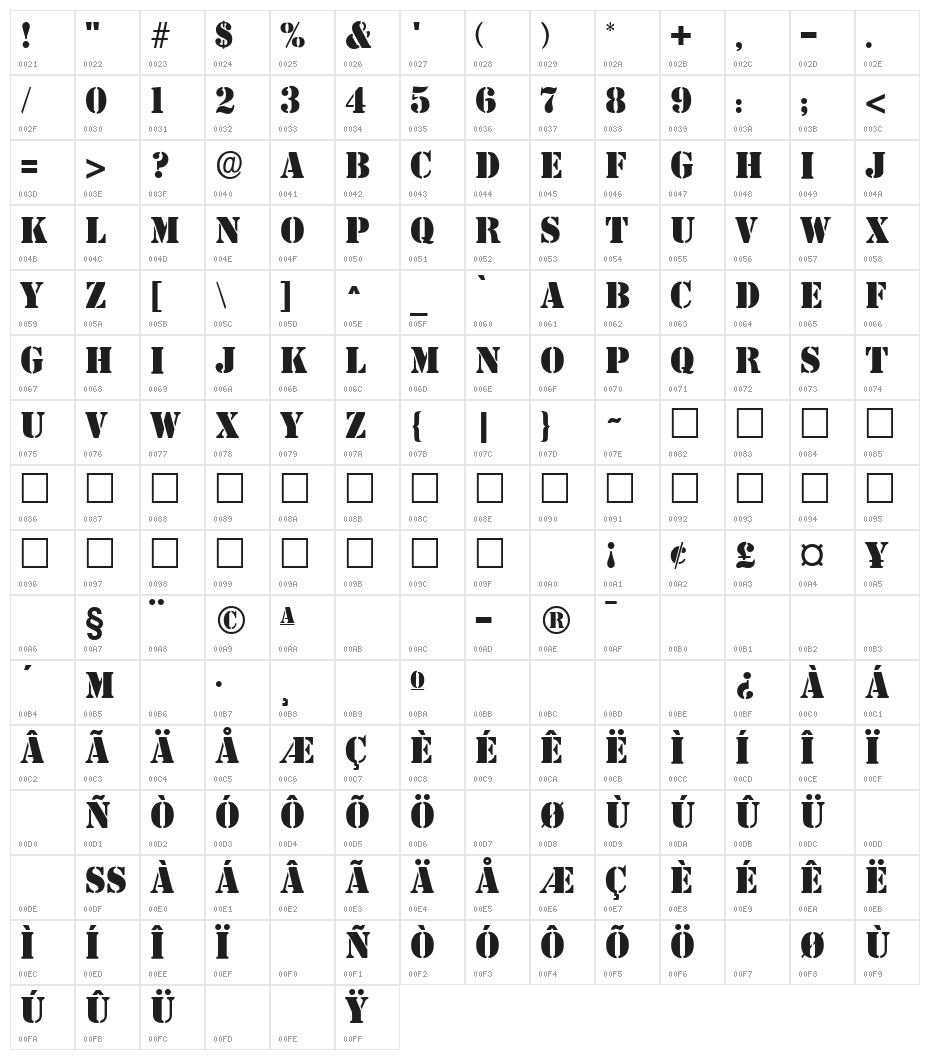 Steamer Regular Character Map