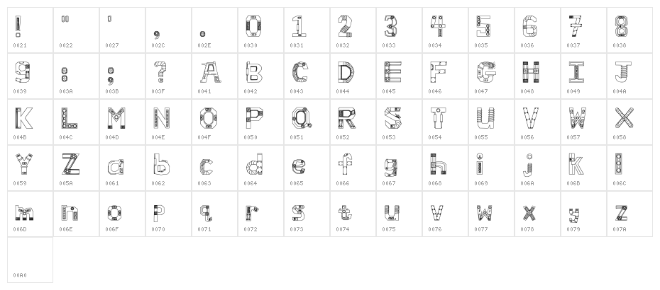 Steampunk Machinery Fon Regular Character Map