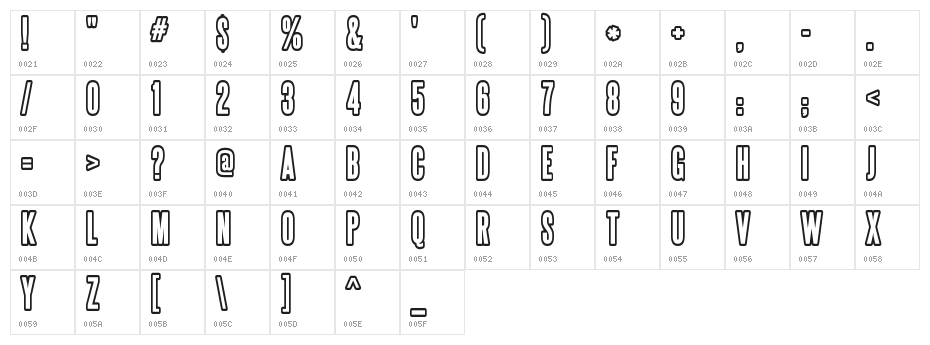 Steelfish Outline Character Map