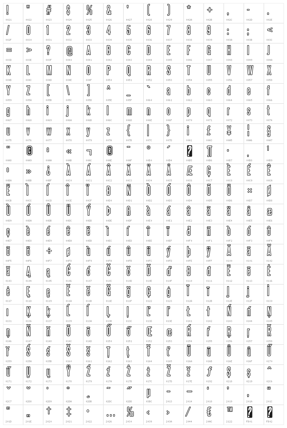 SteelfishOutline-Regular Character Map