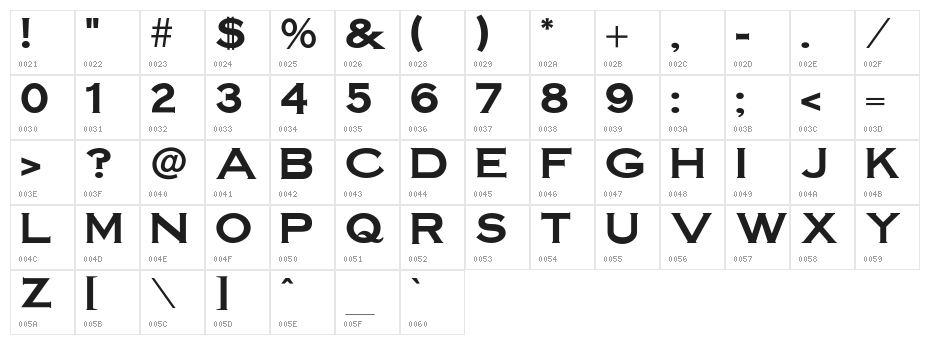 SteelplateGothicBold normal Character Map
