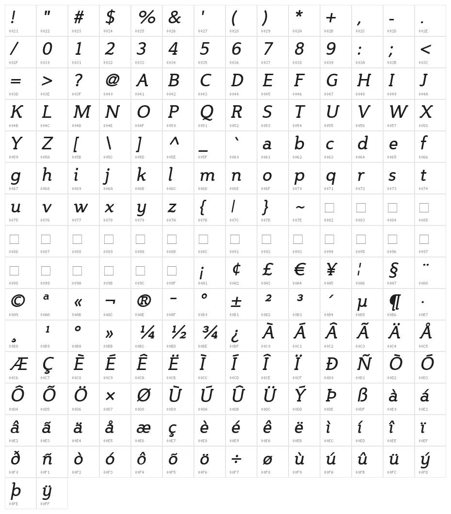 Steinem-Italic Character Map