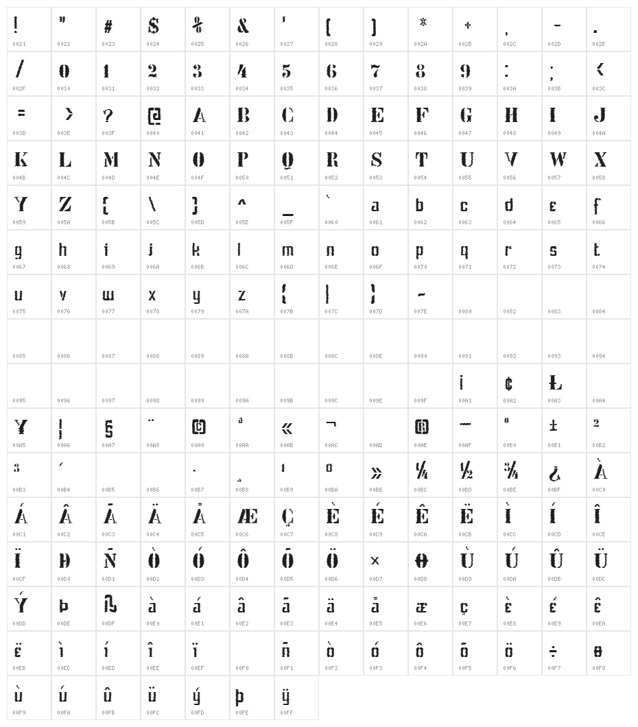 Stenci lIntellecta Trash Free Character Map
