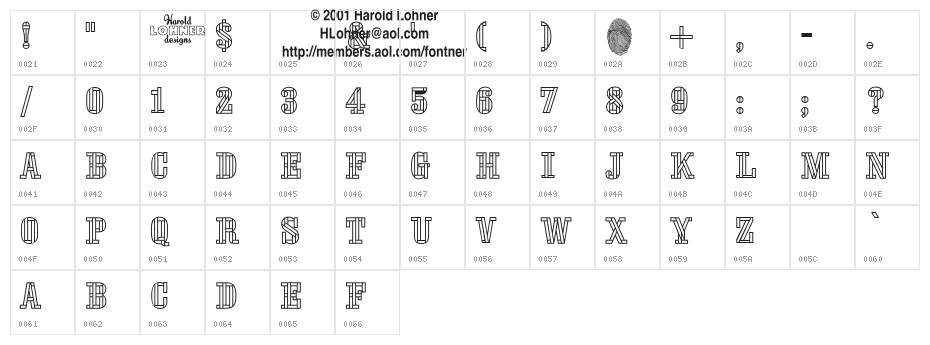 Stencil FourReversed Character Map