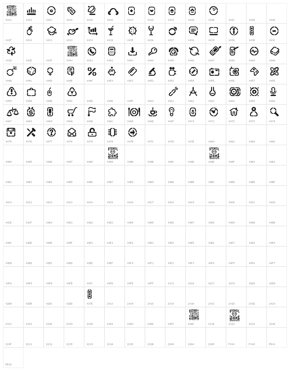 Stencil Icons Character Map