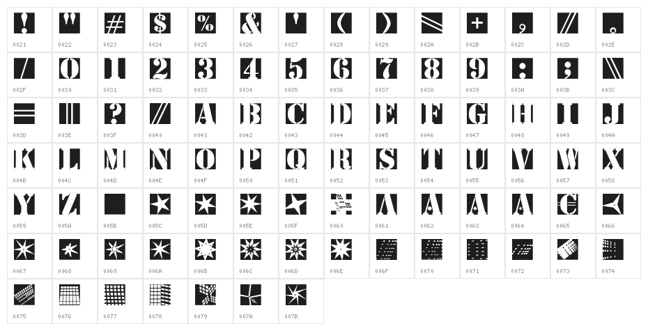 StencilBricksMK Character Map