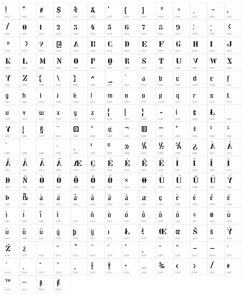 StencilIntellectaTrashFree Character Map