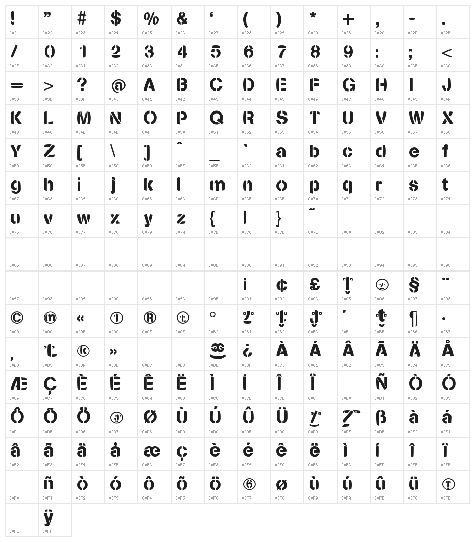Stencilia-Bold Character Map
