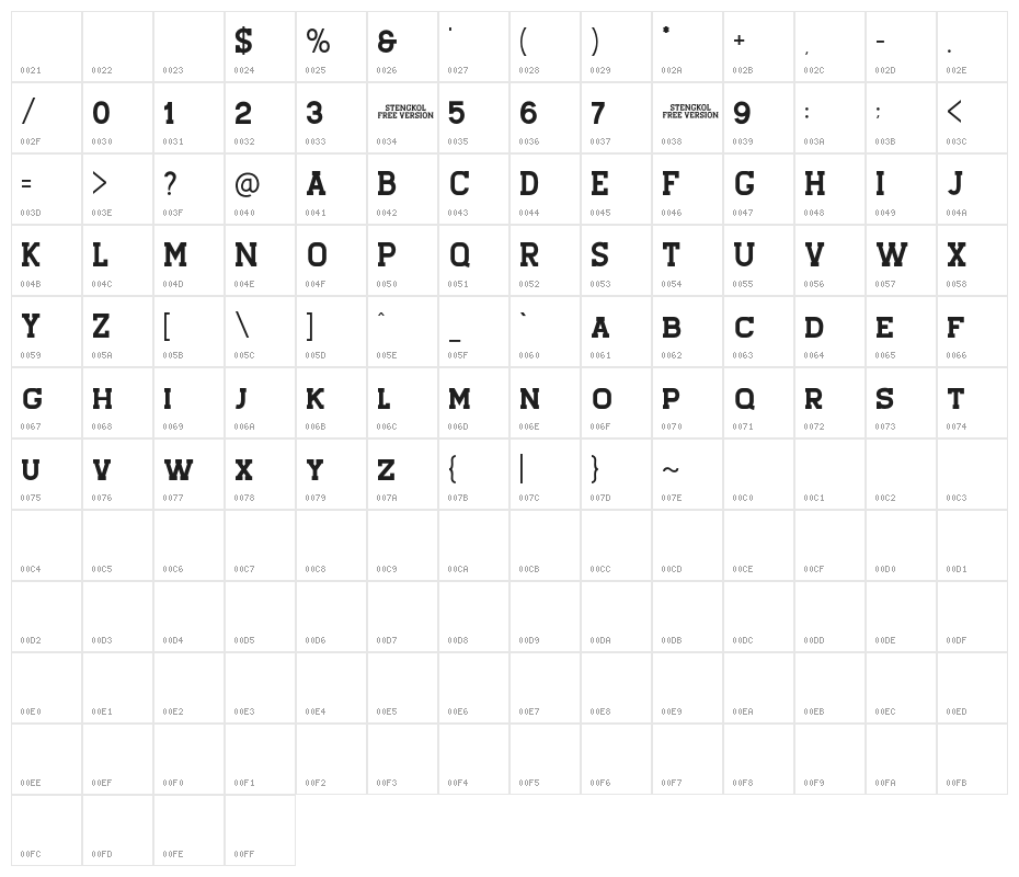 Stengkol01 Character Map