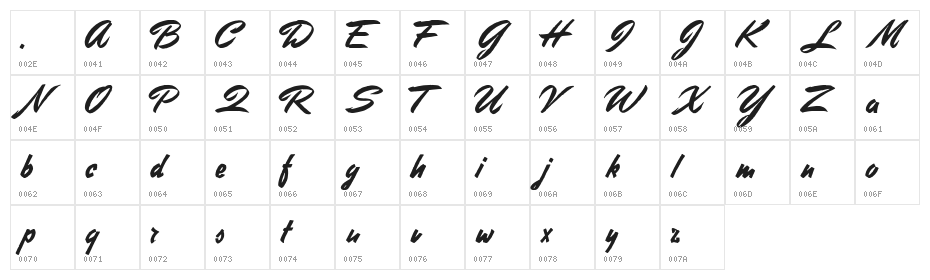 Stephens Heavy Writing Character Map