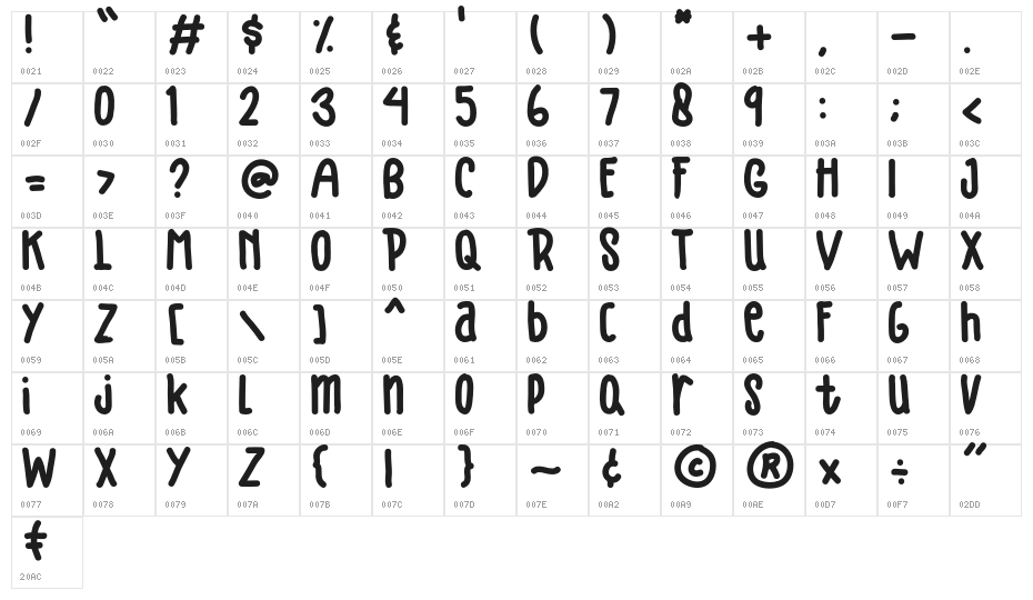 Stephie Regular Character Map