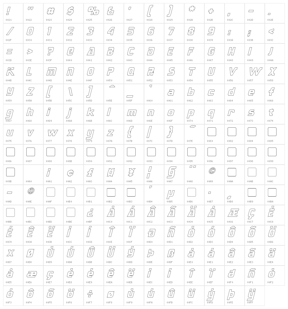 Sternbach Outline Italic Character Map
