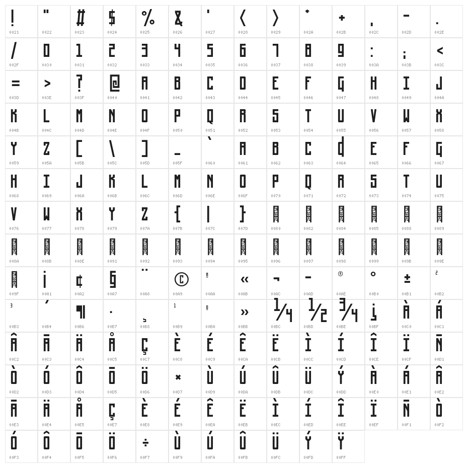 Steudel Mono Display Regular Character Map