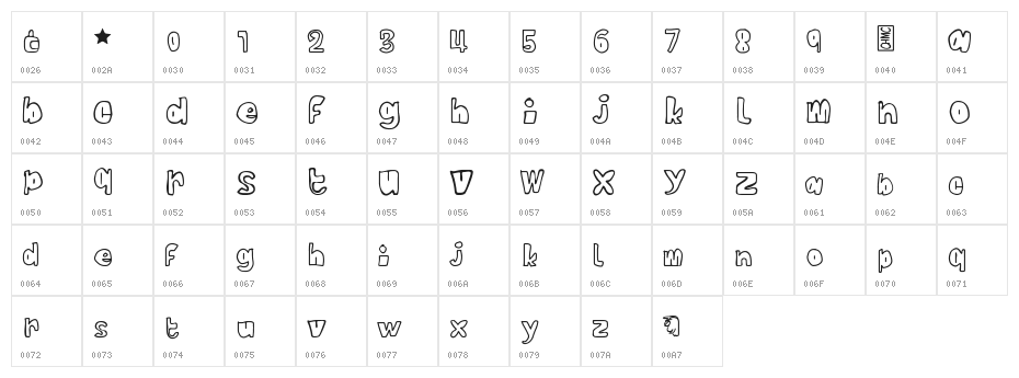 Stick with glue Regular Fonty Character Map