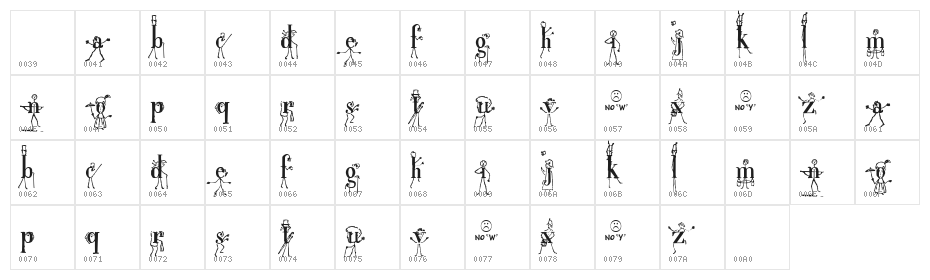 StickLetter Medium Character Map
