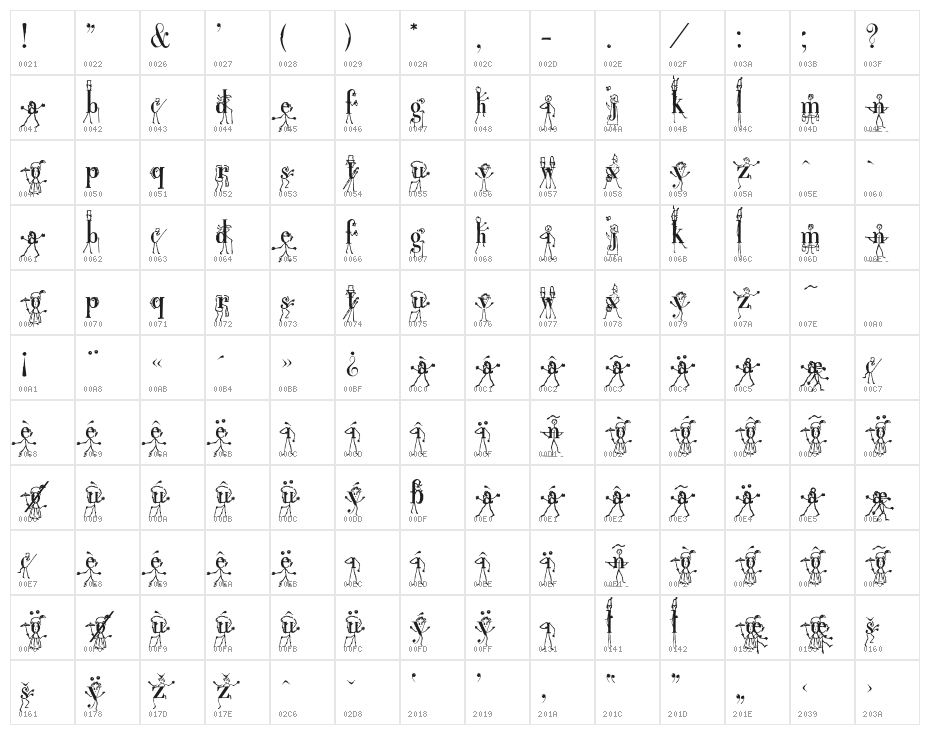 StickLetter Character Map