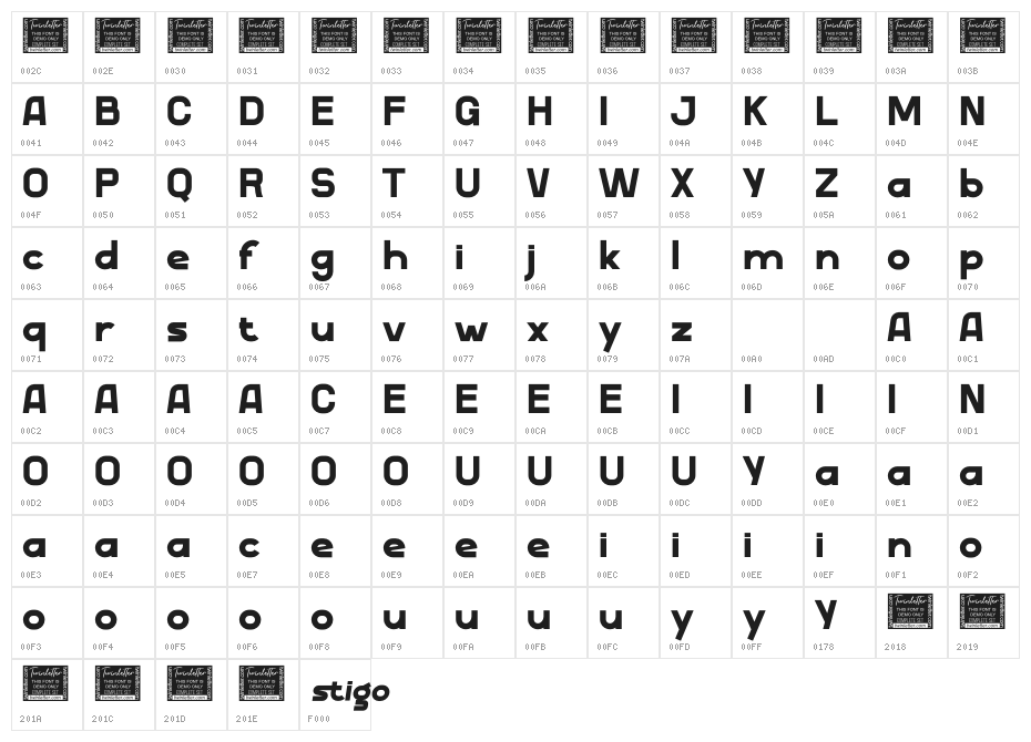 Stigo REG PERSONAL Character Map