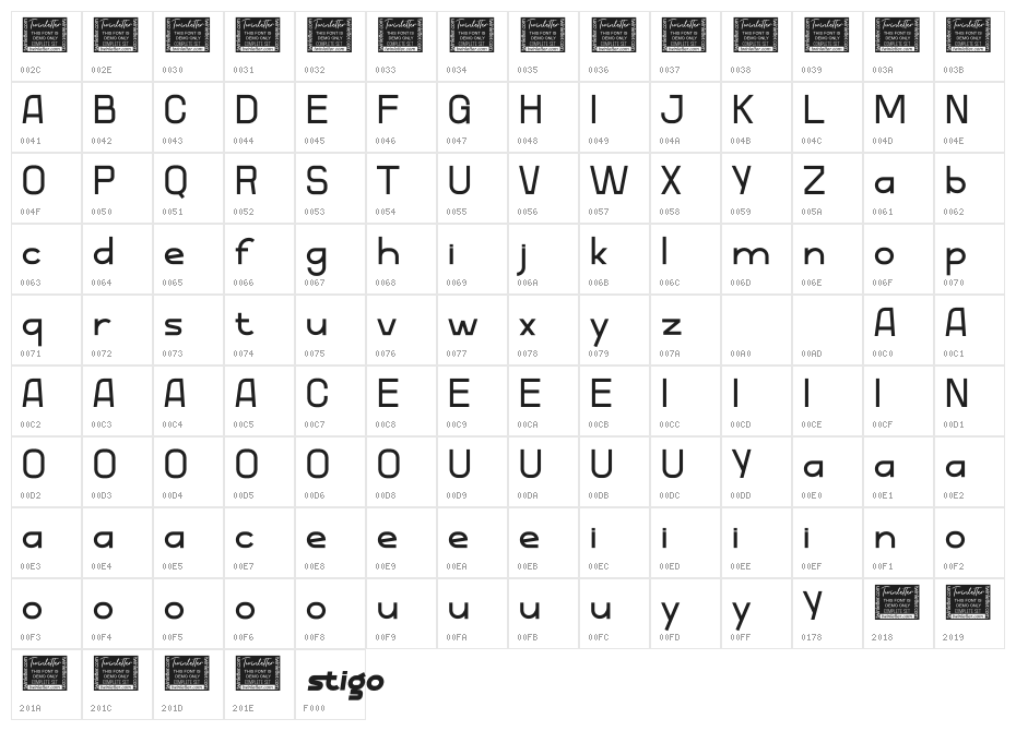 Stigo Thin PERSONAL Character Map