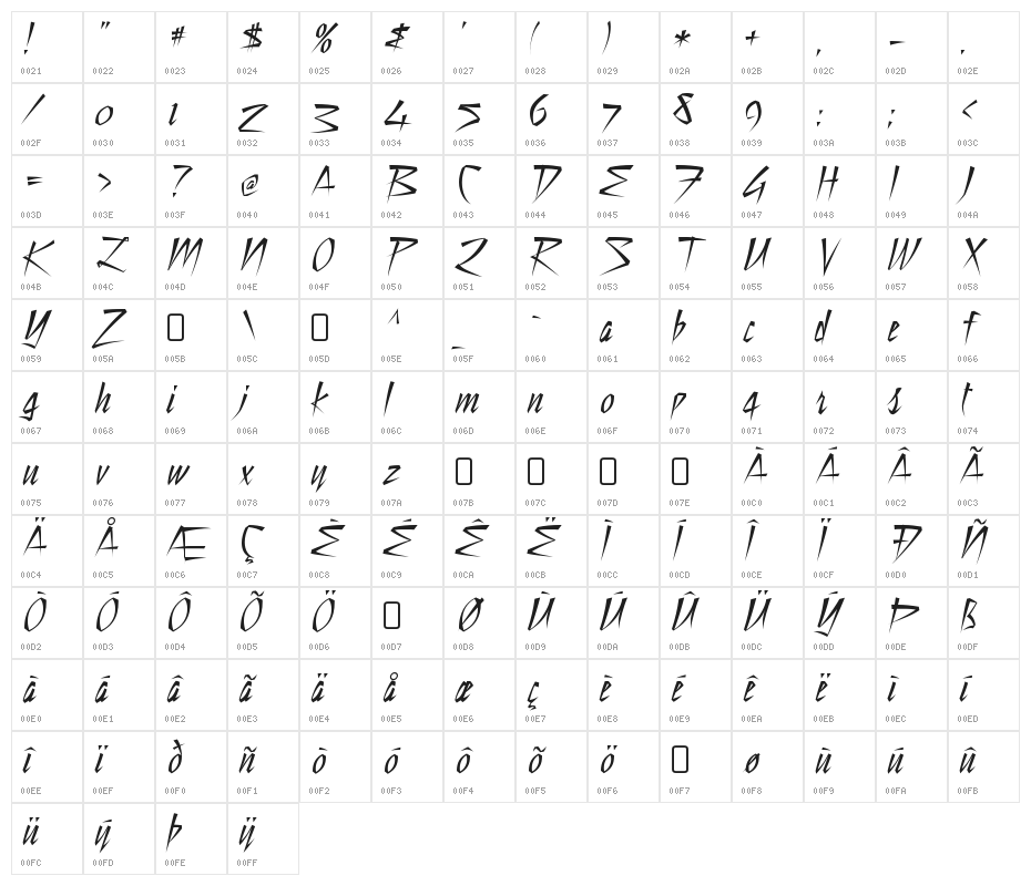 StillTime-Regular Character Map