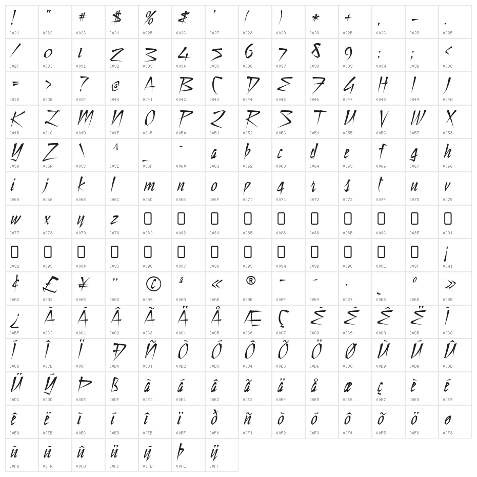 StillTime-Regular Character Map
