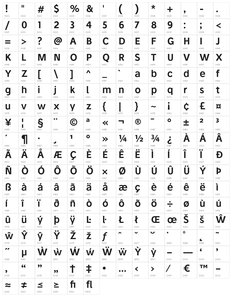 Stilu-SemiBold Character Map
