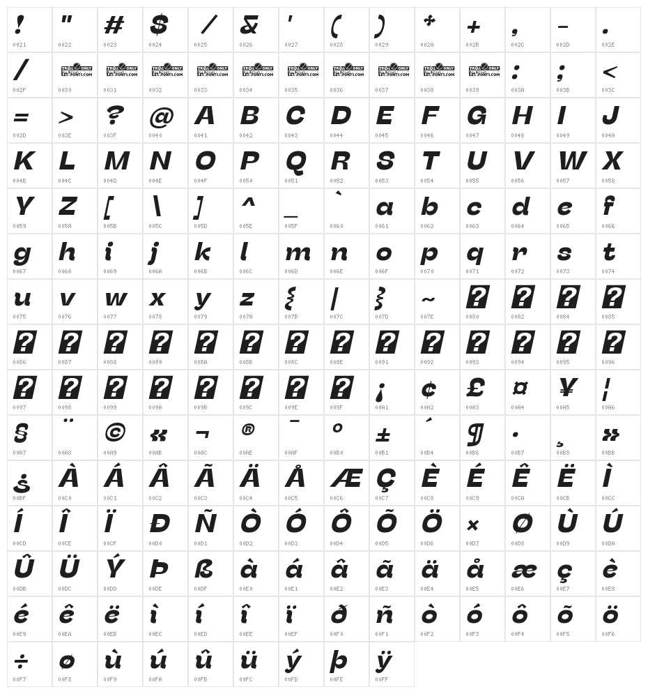 Stinger Fit Trial Bold Italic Character Map