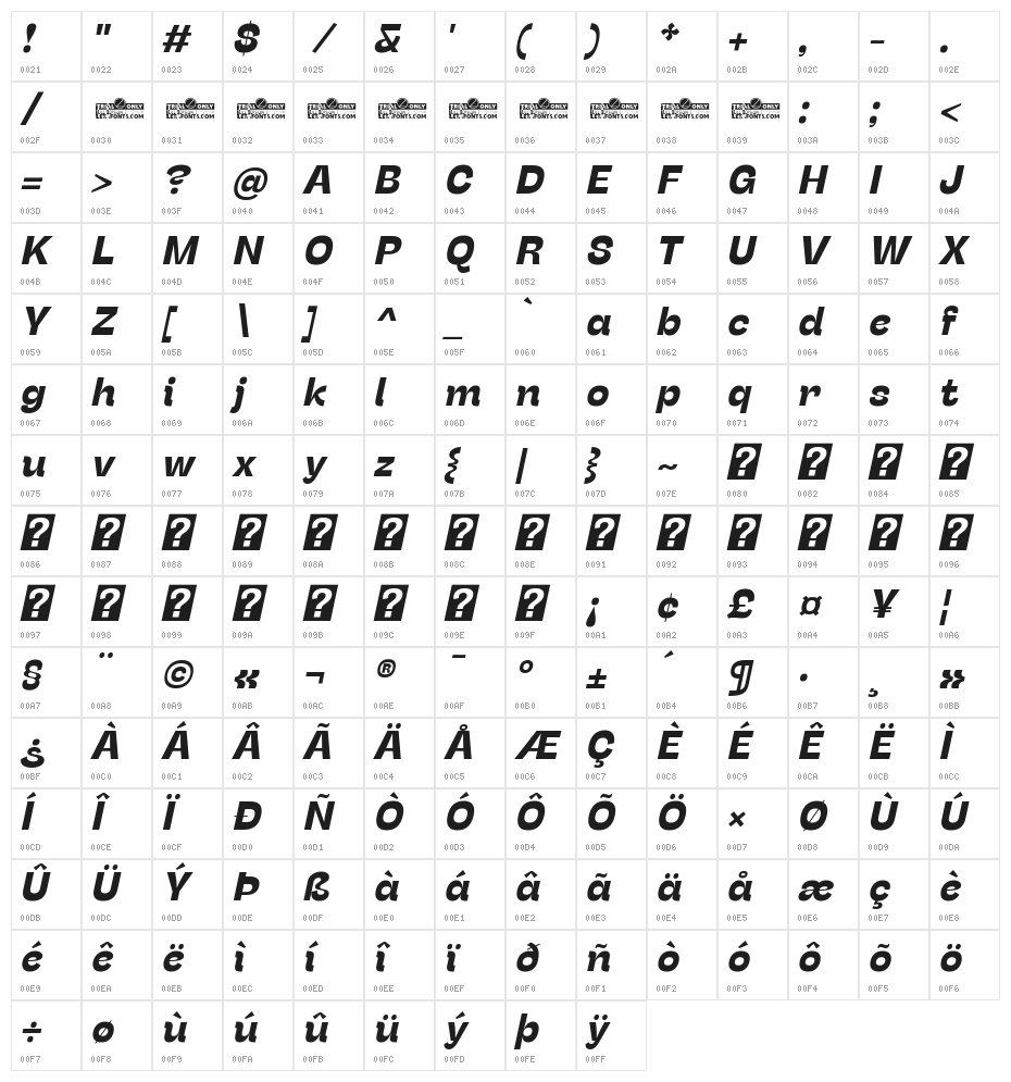Stinger Trial Bold Italic Character Map