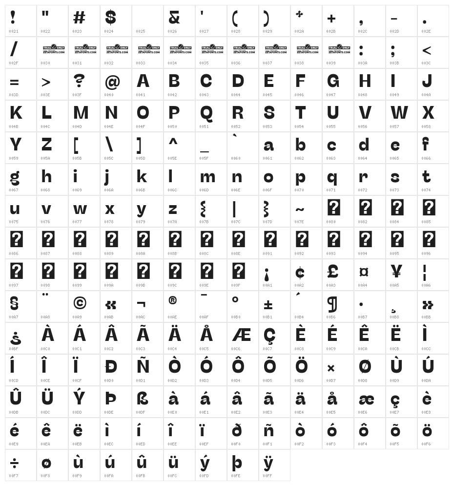 Stinger Trial Bold Character Map