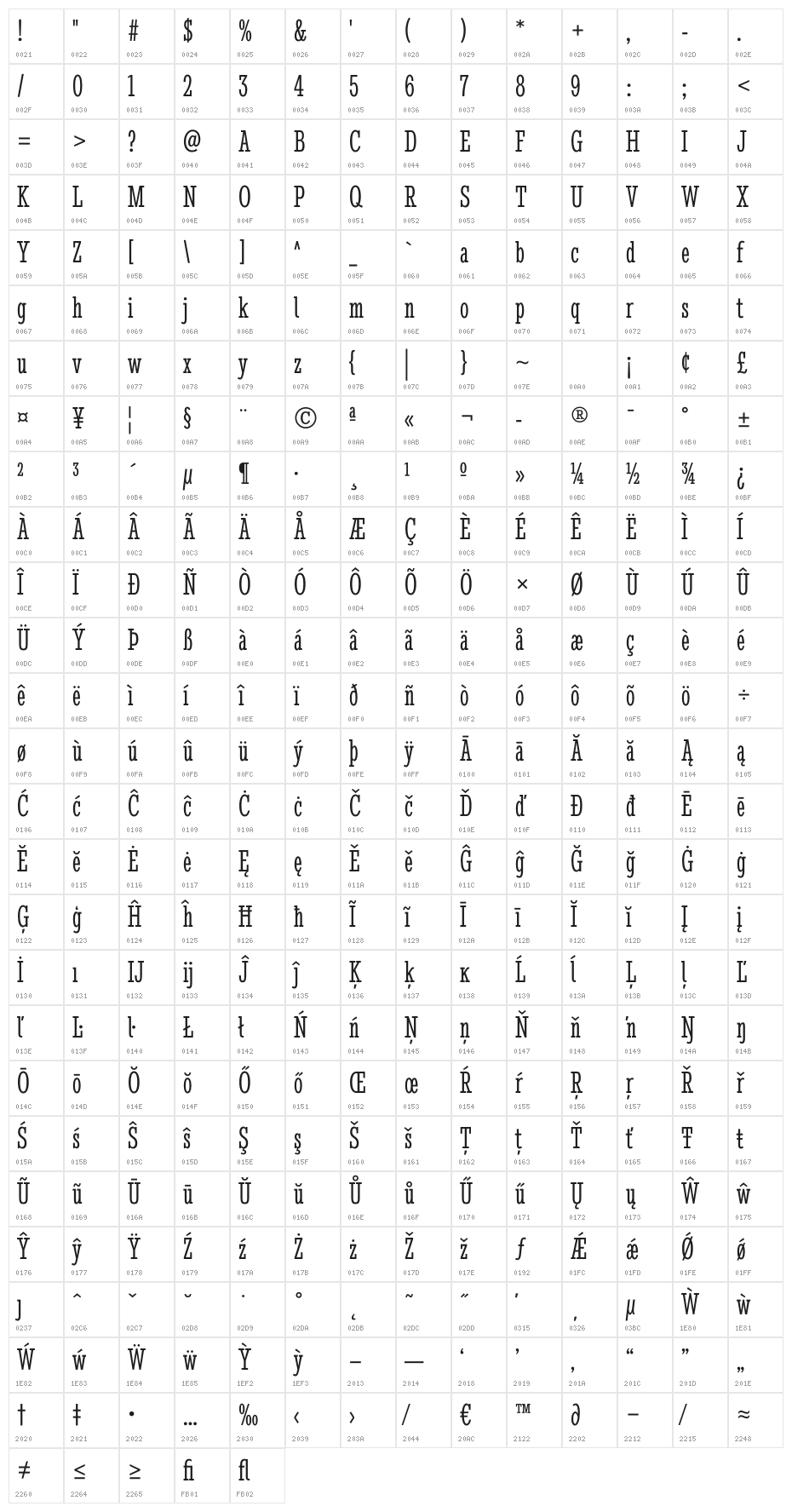 StintUltraCondensed-Regular Character Map