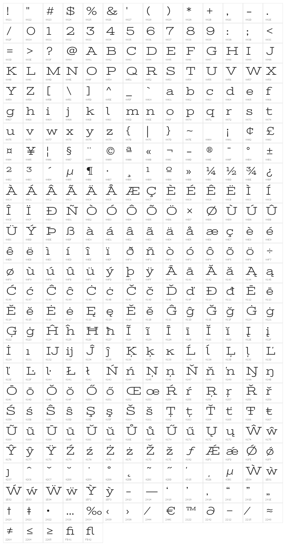 StintUltraExpanded-Regular Character Map