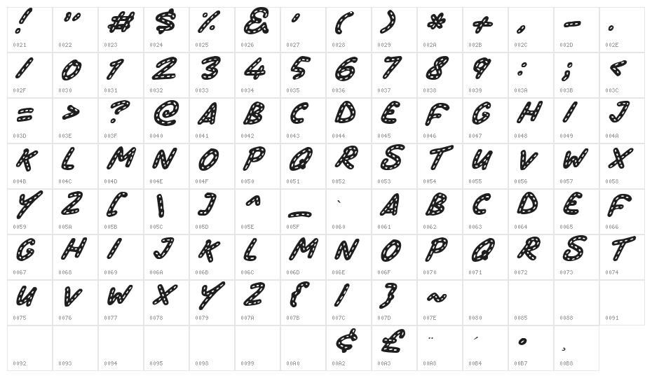 Stitchy Missy Italic Character Map