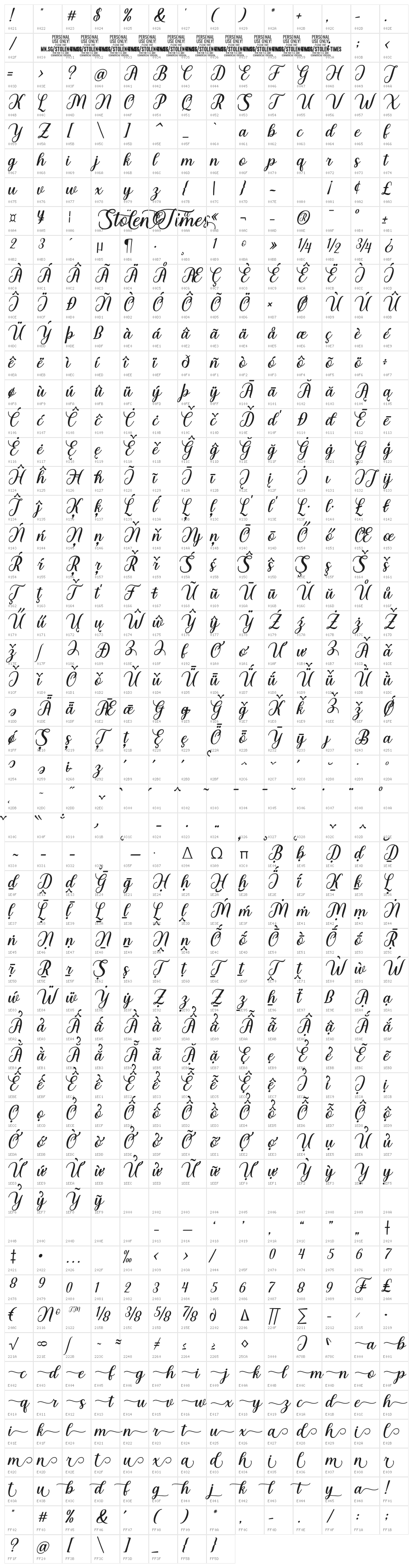 Stolen Times PERSONAL USE Regular Character Map