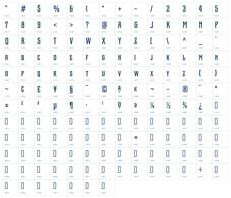 Stone Iron Semibold Character Map