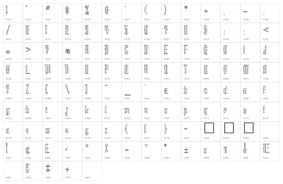 Stone Regular Character Map