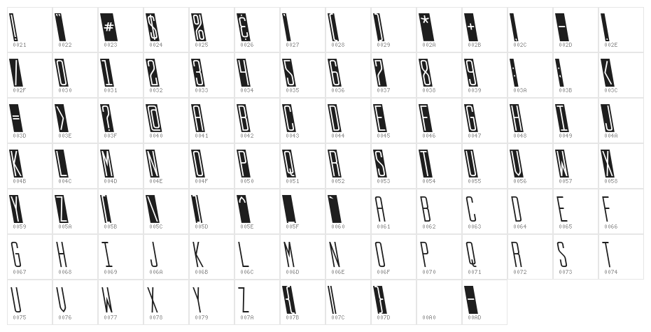 StopSlantSans Monospaced Character Map