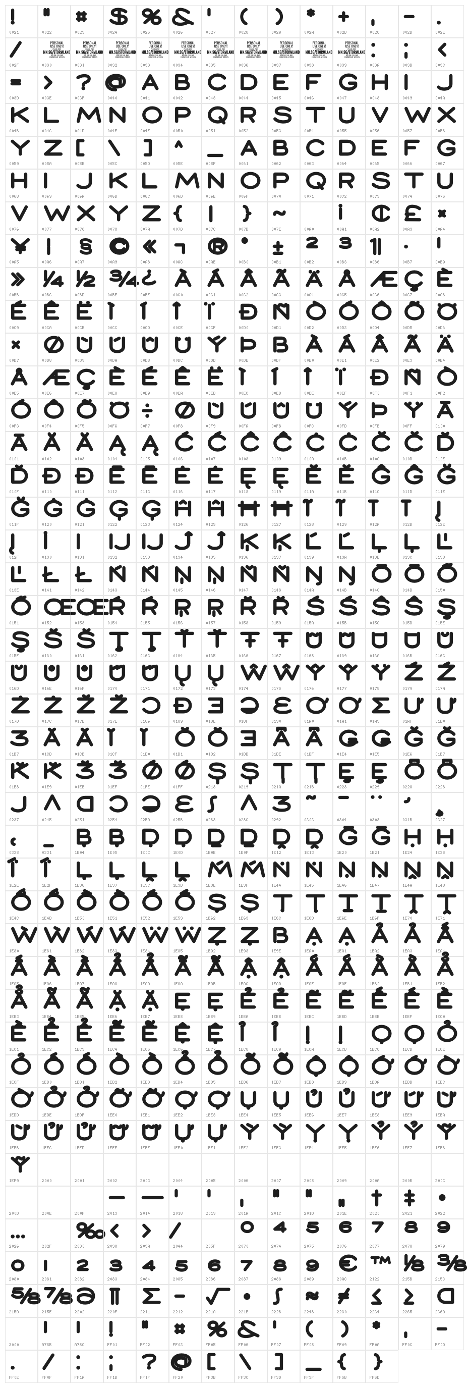 Stormland PERSONAL USE ONLY Bold Character Map