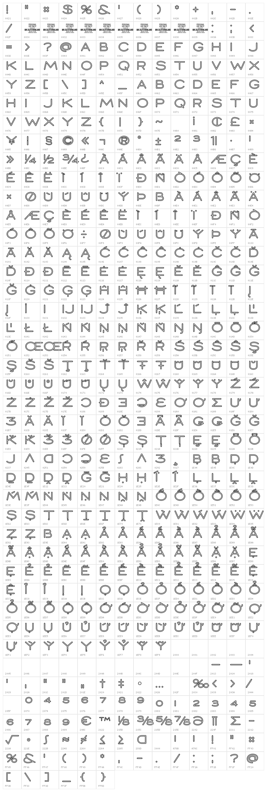 Stormline PERSONAL USE ONLY Medium Character Map