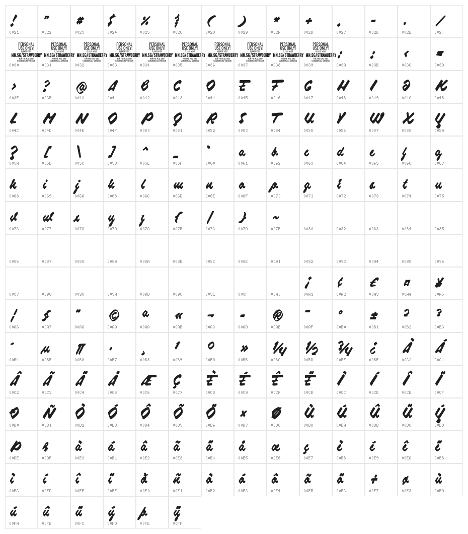 Strawberry Script PERSONAL USE Character Map