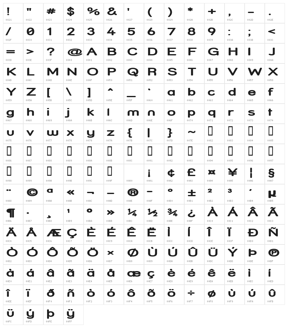 Street Bold Compressed Character Map